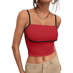 imageTrendy Queen Womens Camisole Tube Tops with Adjustable Spaghetti Strap Cute Summer Going Out Crop Tops 2025Red