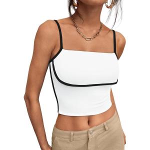 imageTrendy Queen Womens Camisole Tube Tops with Adjustable Spaghetti Strap Cute Summer Going Out Crop Tops 2025White