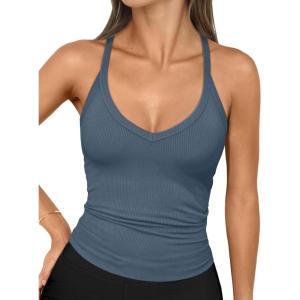 imageTrendy Queen Womens Ribbed Tank Tops Racerback Summer Basic Camisole V Neck Going Out Slim Fit Fashion Clothes 2025Greyblue