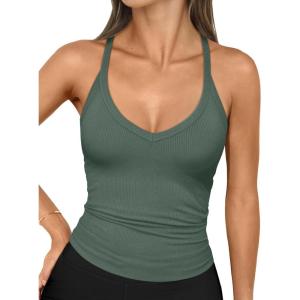 imageTrendy Queen Womens Ribbed Tank Tops Racerback Summer Basic Camisole V Neck Going Out Slim Fit Fashion Clothes 2025Greygreen