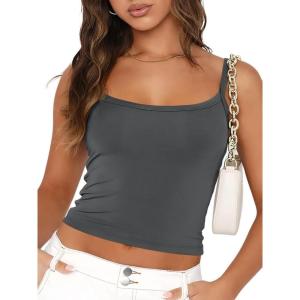 imageTrendy Queen Womens Spaghetti Strap Tank Tops Adjustable Cute Camisole Going Out Crop Tops Summer ClothesDarkgrey