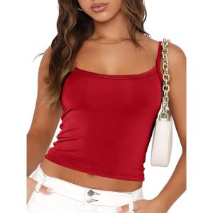 imageTrendy Queen Womens Spaghetti Strap Tank Tops Adjustable Cute Camisole Going Out Crop Tops Summer ClothesRed