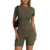 imageTrendy Queen Womens 2 Piece Workout Sets Short Matching Lounge Sets Summer Clothes Going Out Gym OutfitsArmygreen