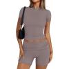 imageTrendy Queen Womens 2 Piece Workout Sets Short Matching Lounge Sets Summer Clothes Going Out Gym OutfitsCoffeegrey