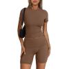 imageTrendy Queen Womens 2 Piece Workout Sets Short Matching Lounge Sets Summer Clothes Going Out Gym OutfitsMochabrown