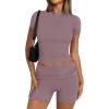 imageTrendy Queen Womens 2 Piece Workout Sets Short Matching Lounge Sets Summer Clothes Going Out Gym OutfitsNutmeg