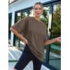 imageTrendy Queen Womens Fashion Workout T Shirts Athletic Plus Size Tops Summer Trendy Clothes 2025 Short Sleeve Spring TeeBrown