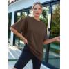 imageTrendy Queen Womens Fashion Workout T Shirts Athletic Plus Size Tops Summer Trendy Clothes 2025 Short Sleeve Spring TeeCoffeebrown