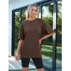 imageTrendy Queen Womens Fashion Workout T Shirts Athletic Plus Size Tops Summer Trendy Clothes 2025 Short Sleeve Spring TeeCoffeebrown