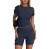 imageTrendy Queen Womens 2 Piece Workout Sets Short Matching Lounge Sets Summer Clothes Going Out Gym OutfitsNavyblue
