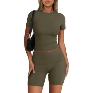 imageTrendy Queen Womens 2 Piece Workout Sets Short Matching Lounge Sets Summer Clothes Going Out Gym OutfitsArmygreen
