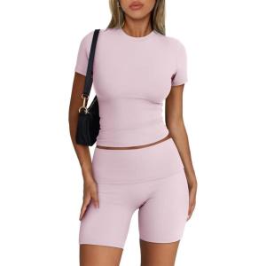 imageTrendy Queen Womens 2 Piece Workout Sets Short Matching Lounge Sets Summer Clothes Going Out Gym OutfitsBabypink