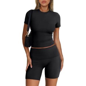 imageTrendy Queen Womens 2 Piece Workout Sets Short Matching Lounge Sets Summer Clothes Going Out Gym OutfitsBlack