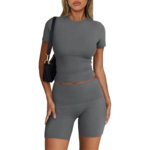 imageTrendy Queen Womens 2 Piece Workout Sets Short Matching Lounge Sets Summer Clothes Going Out Gym OutfitsDarkgrey