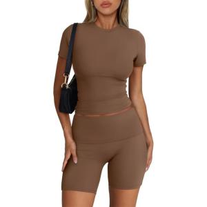 imageTrendy Queen Womens 2 Piece Workout Sets Short Matching Lounge Sets Summer Clothes Going Out Gym OutfitsMochabrown