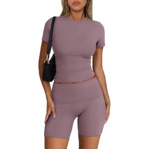 imageTrendy Queen Womens 2 Piece Workout Sets Short Matching Lounge Sets Summer Clothes Going Out Gym OutfitsNutmeg
