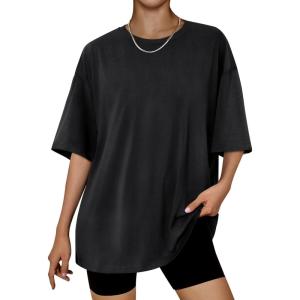 imageTrendy Queen Womens Fashion Workout T Shirts Athletic Plus Size Tops Summer Trendy Clothes 2025 Short Sleeve Spring TeeBlack