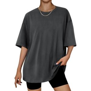 imageTrendy Queen Womens Fashion Workout T Shirts Athletic Plus Size Tops Summer Trendy Clothes 2025 Short Sleeve Spring TeeBlackgrey