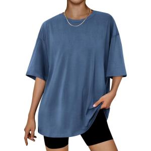 imageTrendy Queen Womens Fashion Workout T Shirts Athletic Plus Size Tops Summer Trendy Clothes 2025 Short Sleeve Spring TeeBlue