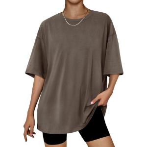 imageTrendy Queen Womens Fashion Workout T Shirts Athletic Plus Size Tops Summer Trendy Clothes 2025 Short Sleeve Spring TeeBrown