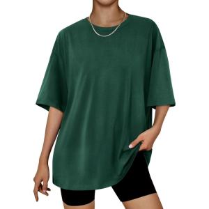 imageTrendy Queen Womens Fashion Workout T Shirts Athletic Plus Size Tops Summer Trendy Clothes 2025 Short Sleeve Spring TeeDarkgreen