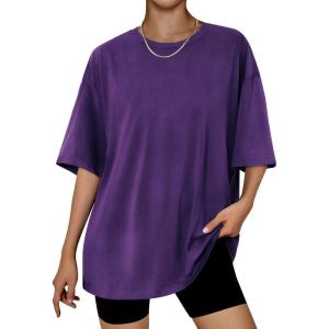 imageTrendy Queen Womens Fashion Workout T Shirts Athletic Plus Size Tops Summer Trendy Clothes 2025 Short Sleeve Spring TeeDarkpurple