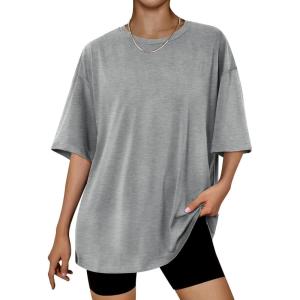 imageTrendy Queen Womens Fashion Workout T Shirts Athletic Plus Size Tops Summer Trendy Clothes 2025 Short Sleeve Spring TeeGrey