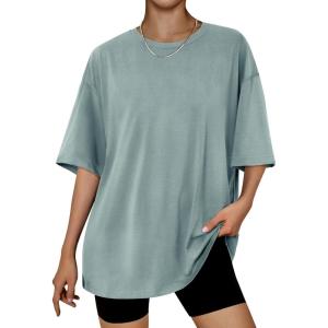 imageTrendy Queen Womens Fashion Workout T Shirts Athletic Plus Size Tops Summer Trendy Clothes 2025 Short Sleeve Spring TeeGreygreen