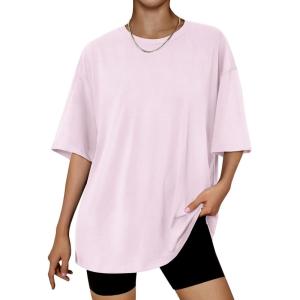 imageTrendy Queen Womens Fashion Workout T Shirts Athletic Plus Size Tops Summer Trendy Clothes 2025 Short Sleeve Spring TeeLightpink