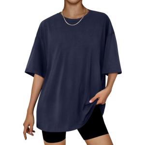 imageTrendy Queen Womens Fashion Workout T Shirts Athletic Plus Size Tops Summer Trendy Clothes 2025 Short Sleeve Spring TeeNavy