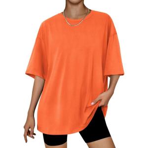 imageTrendy Queen Womens Fashion Workout T Shirts Athletic Plus Size Tops Summer Trendy Clothes 2025 Short Sleeve Spring TeeOrange