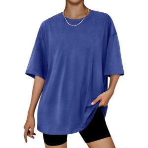 imageTrendy Queen Womens Fashion Workout T Shirts Athletic Plus Size Tops Summer Trendy Clothes 2025 Short Sleeve Spring TeeRoyalblue