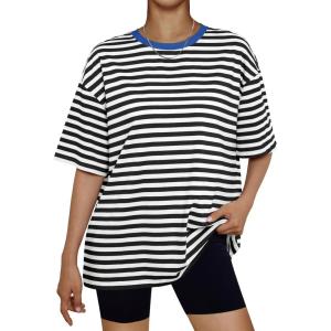 imageTrendy Queen Womens Fashion Workout T Shirts Athletic Plus Size Tops Summer Trendy Clothes 2025 Short Sleeve Spring TeeSeblackwhite