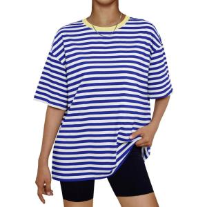 imageTrendy Queen Womens Fashion Workout T Shirts Athletic Plus Size Tops Summer Trendy Clothes 2025 Short Sleeve Spring TeeSebluewhite