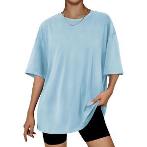 imageTrendy Queen Womens Fashion Workout T Shirts Athletic Plus Size Tops Summer Trendy Clothes 2025 Short Sleeve Spring TeeSkyblue