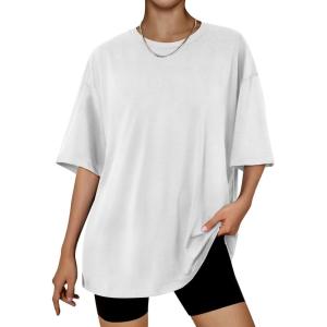 imageTrendy Queen Womens Fashion Workout T Shirts Athletic Plus Size Tops Summer Trendy Clothes 2025 Short Sleeve Spring TeeWhite