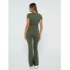 imageTrendy Queen Lounge Sets For Women 2 Piece Casual Y2K Outfits Short Sleeve Cropped Tops Fold Over Flare Pants TracksuitsArmygreen