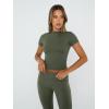 imageTrendy Queen Lounge Sets For Women 2 Piece Casual Y2K Outfits Short Sleeve Cropped Tops Fold Over Flare Pants TracksuitsArmygreen