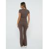 imageTrendy Queen Lounge Sets For Women 2 Piece Casual Y2K Outfits Short Sleeve Cropped Tops Fold Over Flare Pants TracksuitsBrown