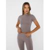 imageTrendy Queen Lounge Sets For Women 2 Piece Casual Y2K Outfits Short Sleeve Cropped Tops Fold Over Flare Pants TracksuitsCoffeegrey