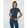 imageTrendy Queen Lounge Sets For Women 2 Piece Casual Y2K Outfits Short Sleeve Cropped Tops Fold Over Flare Pants TracksuitsDarkblue