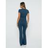 imageTrendy Queen Lounge Sets For Women 2 Piece Casual Y2K Outfits Short Sleeve Cropped Tops Fold Over Flare Pants TracksuitsDarkblue