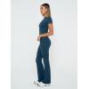 imageTrendy Queen Lounge Sets For Women 2 Piece Casual Y2K Outfits Short Sleeve Cropped Tops Fold Over Flare Pants TracksuitsDarkblue