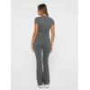 imageTrendy Queen Lounge Sets For Women 2 Piece Casual Y2K Outfits Short Sleeve Cropped Tops Fold Over Flare Pants TracksuitsDarkgrey