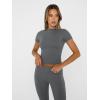 imageTrendy Queen Lounge Sets For Women 2 Piece Casual Y2K Outfits Short Sleeve Cropped Tops Fold Over Flare Pants TracksuitsDarkgrey