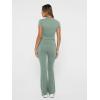 imageTrendy Queen Lounge Sets For Women 2 Piece Casual Y2K Outfits Short Sleeve Cropped Tops Fold Over Flare Pants TracksuitsGrassgreen