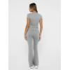 imageTrendy Queen Lounge Sets For Women 2 Piece Casual Y2K Outfits Short Sleeve Cropped Tops Fold Over Flare Pants TracksuitsGrey