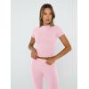 imageTrendy Queen Lounge Sets For Women 2 Piece Casual Y2K Outfits Short Sleeve Cropped Tops Fold Over Flare Pants TracksuitsPink