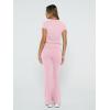 imageTrendy Queen Lounge Sets For Women 2 Piece Casual Y2K Outfits Short Sleeve Cropped Tops Fold Over Flare Pants TracksuitsPink
