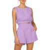 imageTrendy Queen Womens Summer 2 Piece Outfits Short Sets Matching Sleeveless Tank Top High Waisted Shorts with PocketsPurple